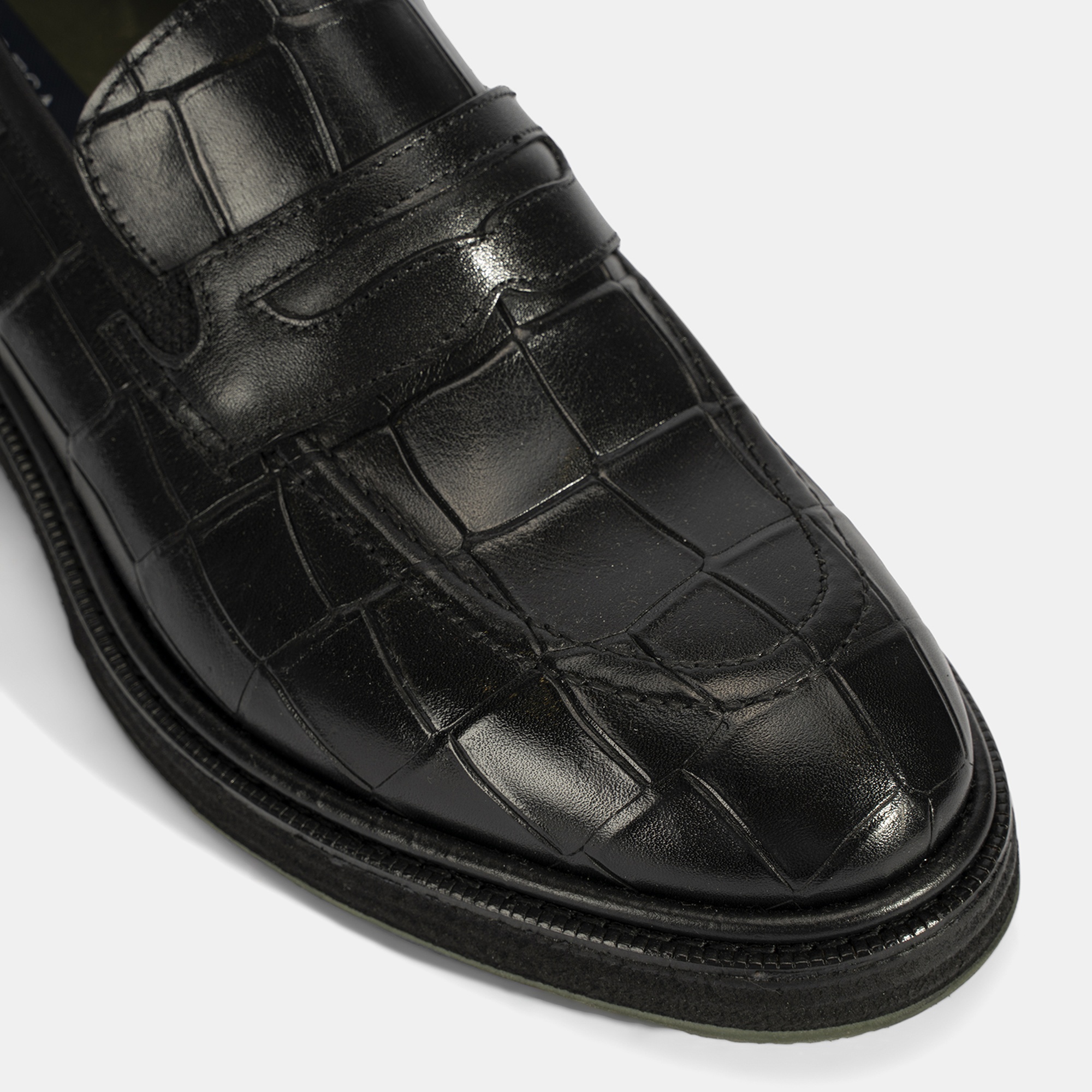 Erkek Siyah Kroko Baskılı Deri Loafer