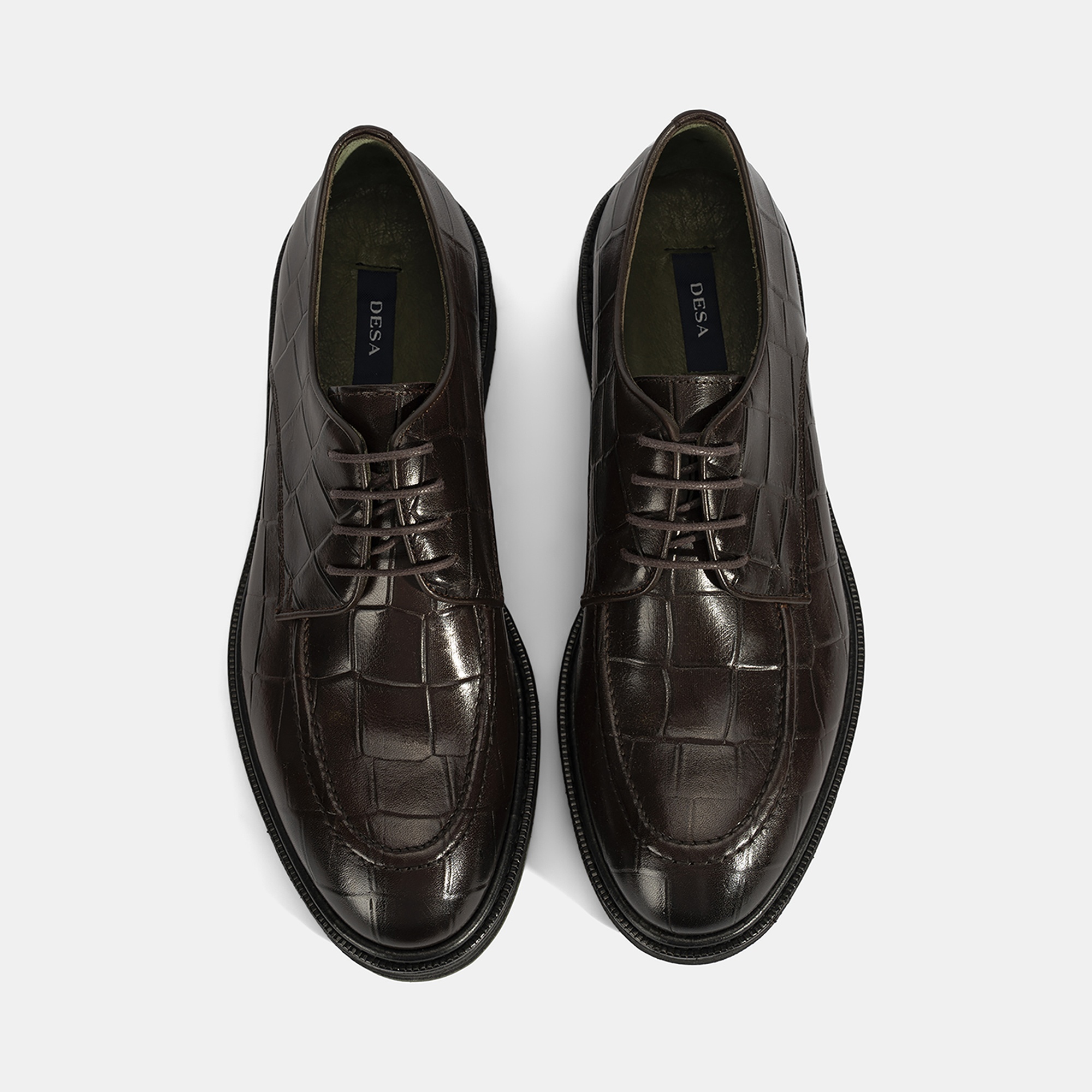 Erkek Kahve Bağcıklı Kroko Baskılı Deri Klasik Ayakkabı