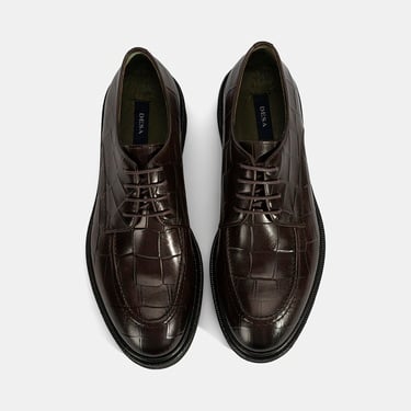  Erkek Kahve Bağcıklı Kroko Baskılı Deri Klasik Ayakkabı