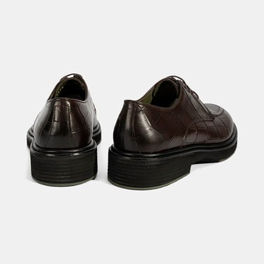  Erkek Kahve Bağcıklı Kroko Baskılı Deri Klasik Ayakkabı