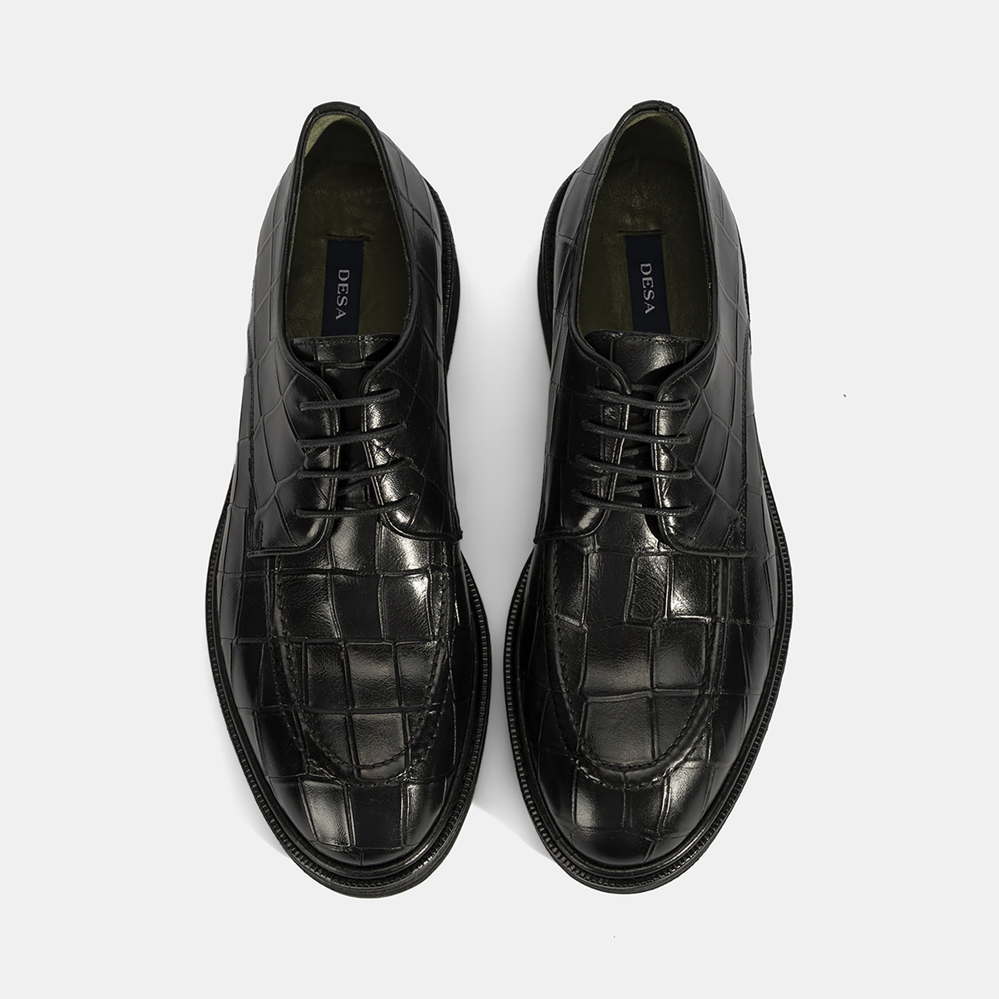 Erkek Siyah Bağcıklı Kroko Baskılı Deri Klasik Ayakkabı