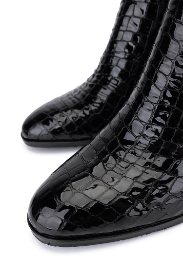  Tamer Tanca Kadın Hakiki Deri Siyah Rugan Klasik Bot