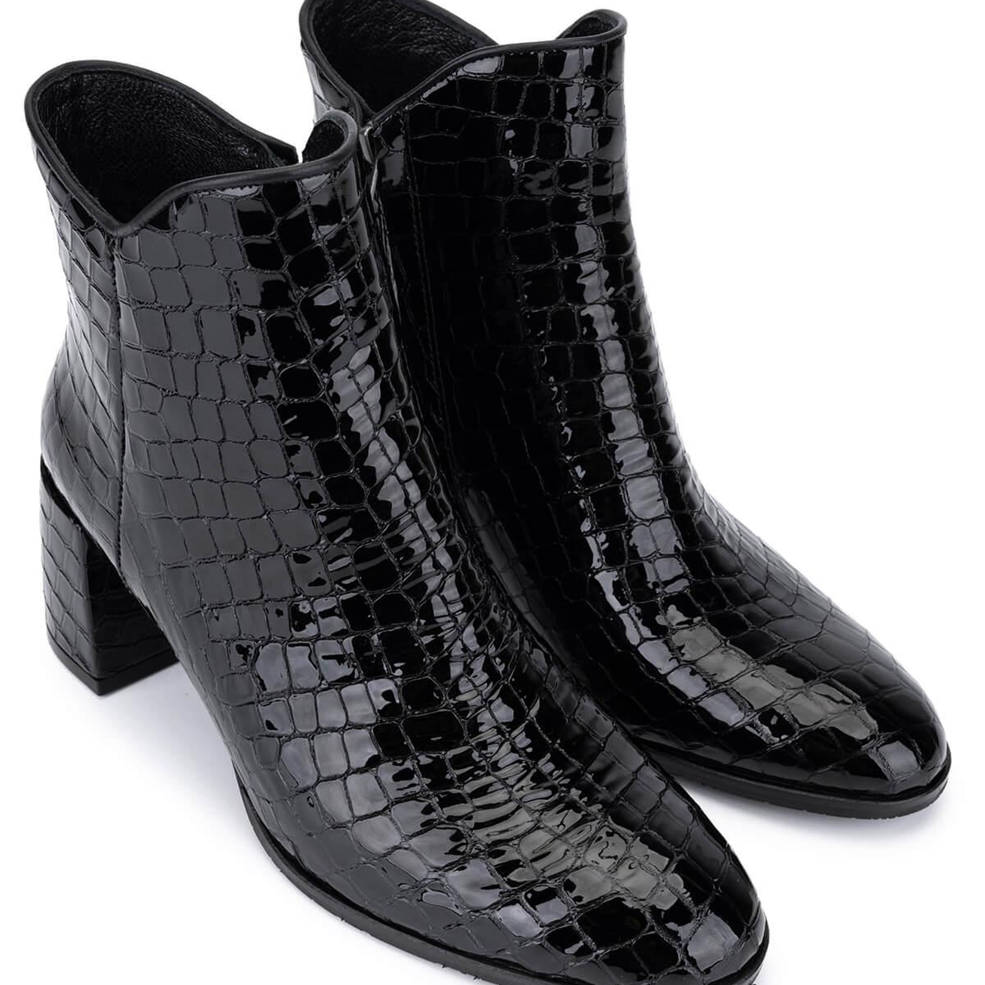 Tamer Tanca Kadın Hakiki Deri Siyah Rugan Klasik Bot