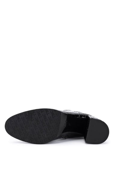  Tamer Tanca Kadın Hakiki Deri Siyah Rugan Klasik Bot