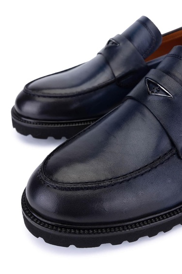  Tamer Tanca Erkek Hakiki Deri Lacivert Loafer Ayakkabı