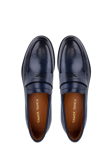  Tamer Tanca Erkek Hakiki Deri Lacivert Loafer Ayakkabı
