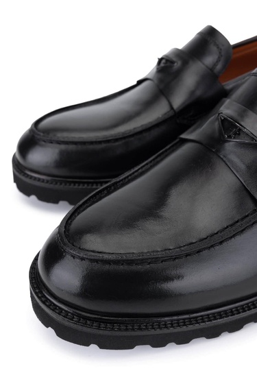 Tamer Tanca Erkek Hakiki Deri Siyah Loafer Ayakkabı