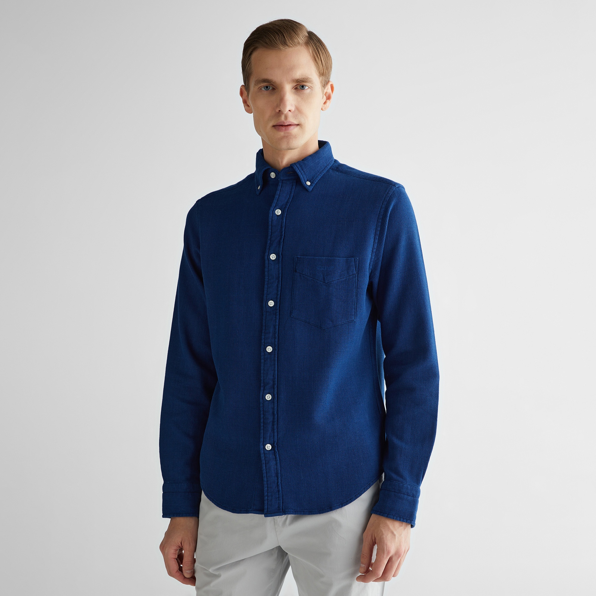 GANT Erkek Lacivert Regular Fit Düğmeli Yaka Gömlek