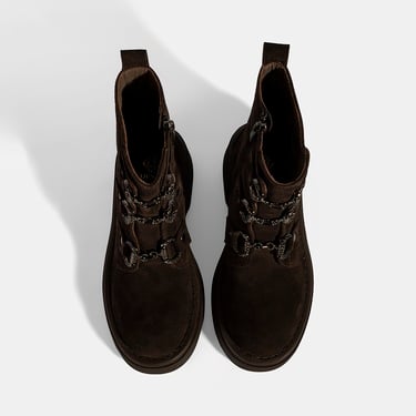  Kadın Kahve Metal Toka Detaylı Süet Deri Bot