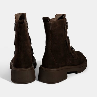  Kadın Kahve Metal Toka Detaylı Süet Deri Bot