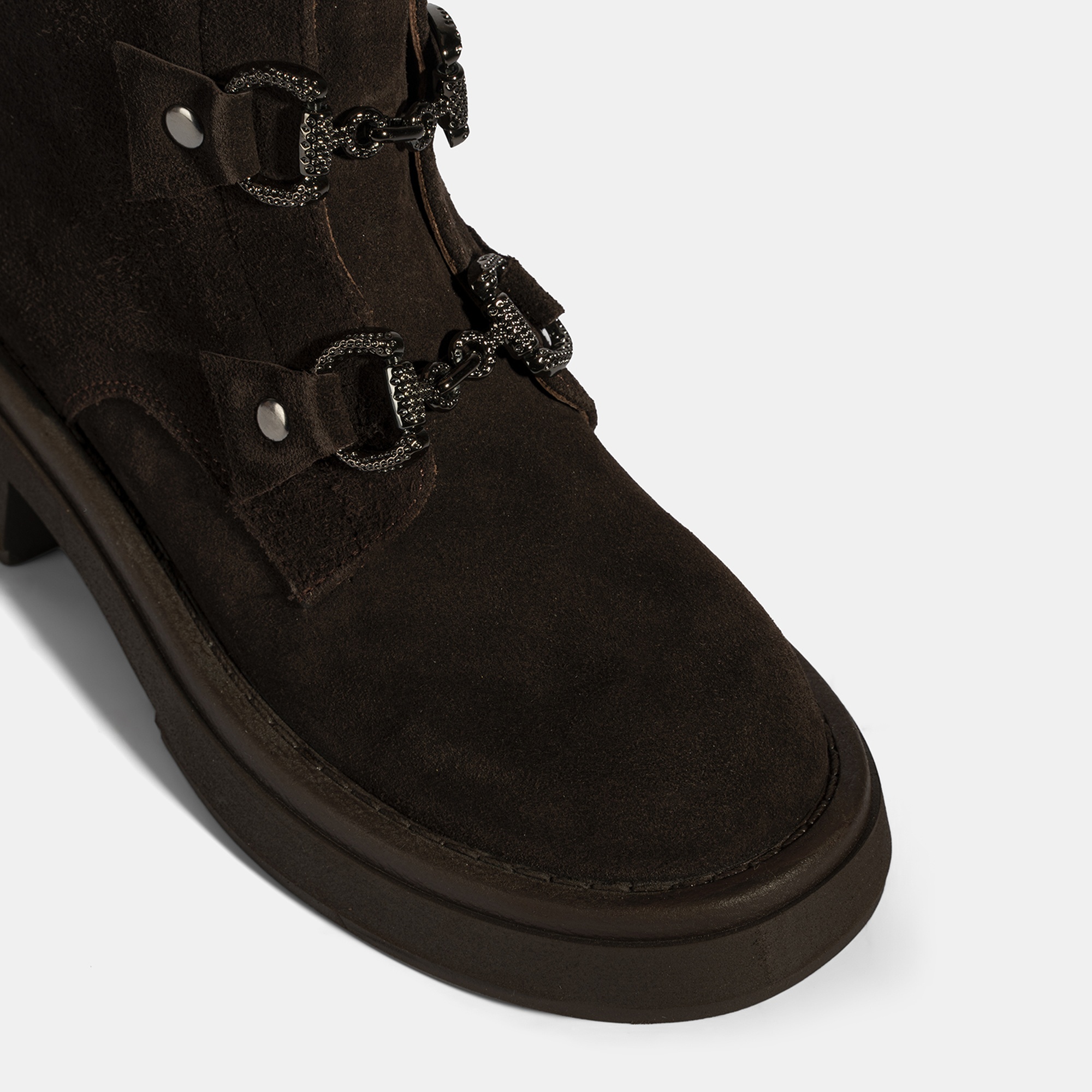 Kadın Kahve Metal Toka Detaylı Süet Deri Bot