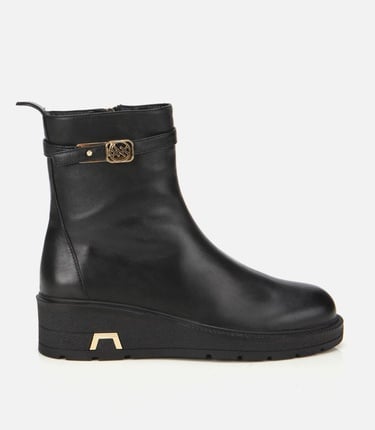  Kadın Deri Siyah Tokalı Dolgu Topuklu Bot