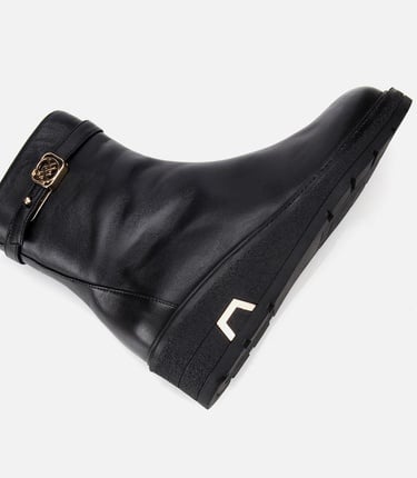  Kadın Deri Siyah Tokalı Dolgu Topuklu Bot