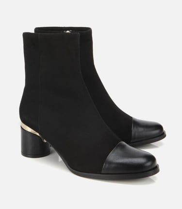  Kadın Süet Deri Siyah Gold Detaylı Bilekte Topuklu Bot