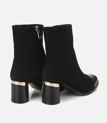  Kadın Süet Deri Siyah Gold Detaylı Bilekte Topuklu Bot