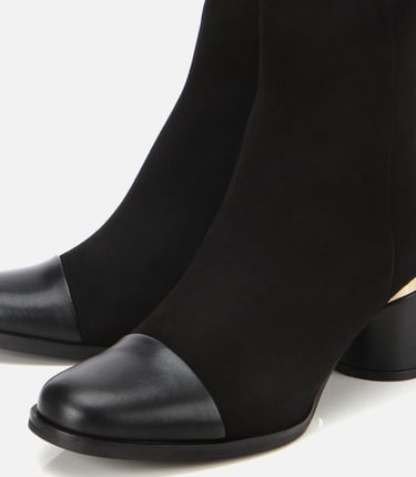  Kadın Süet Deri Siyah Gold Detaylı Bilekte Topuklu Bot