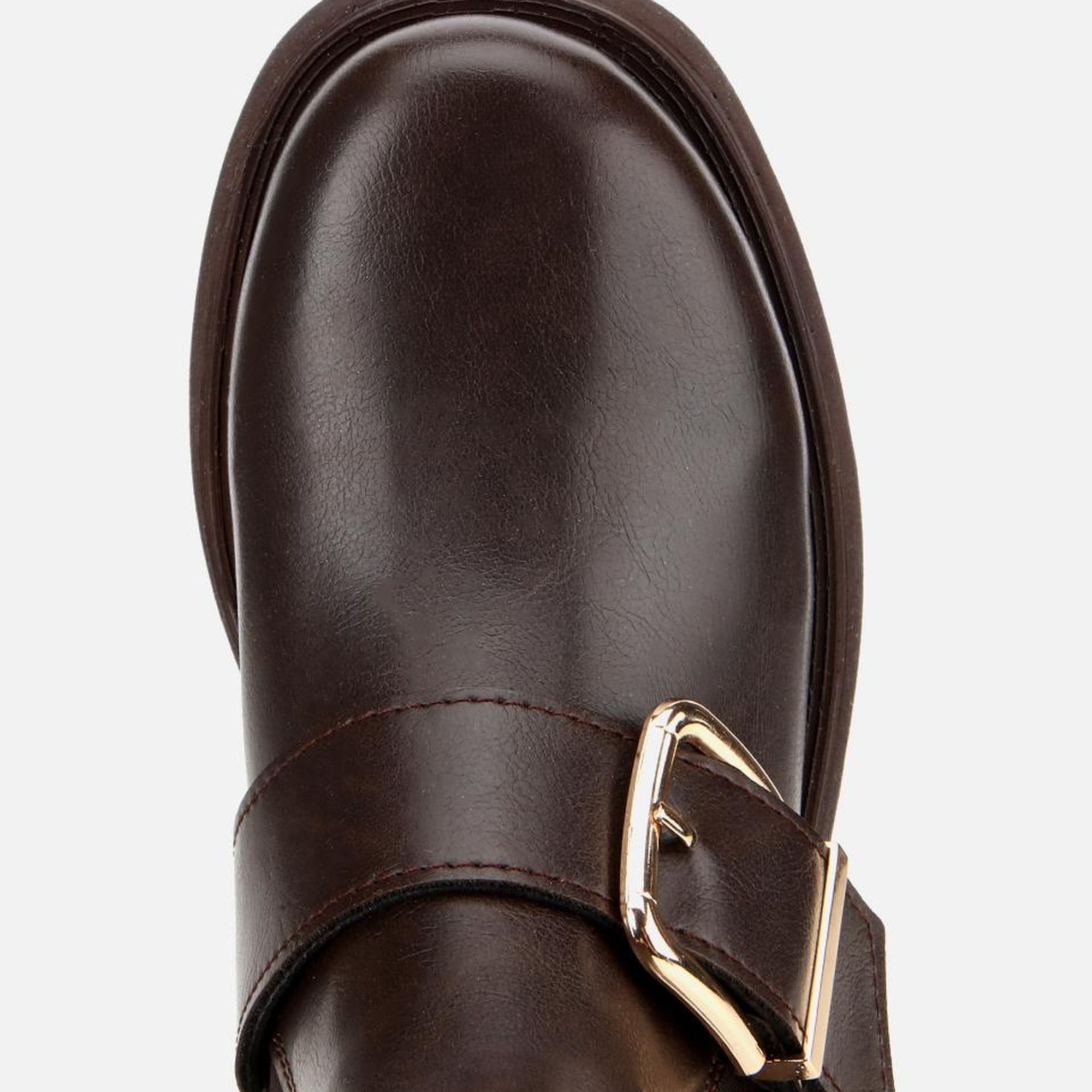 Kadın Kahverengi Lastik Detaylı Tokalı Kalın Tabanlı Düz Bot