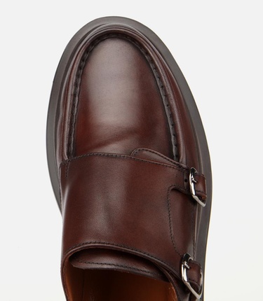  Erkek Deri Kahverengi Metal Tokalı Klasik Loafer