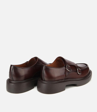  Erkek Deri Kahverengi Metal Tokalı Klasik Loafer