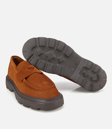  Erkek Süet Deri Taba Kalın Tabanlı Günlük Loafer