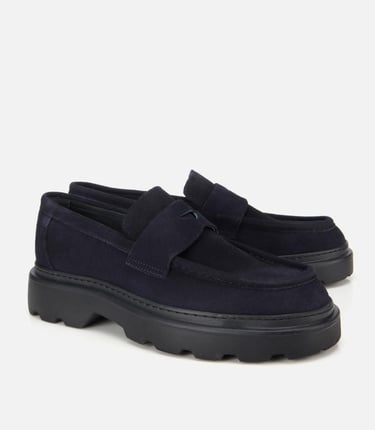  Erkek Süet Deri Lacivert Yumuşak Dokulu Kalın Tabanlı Günlük Loafer