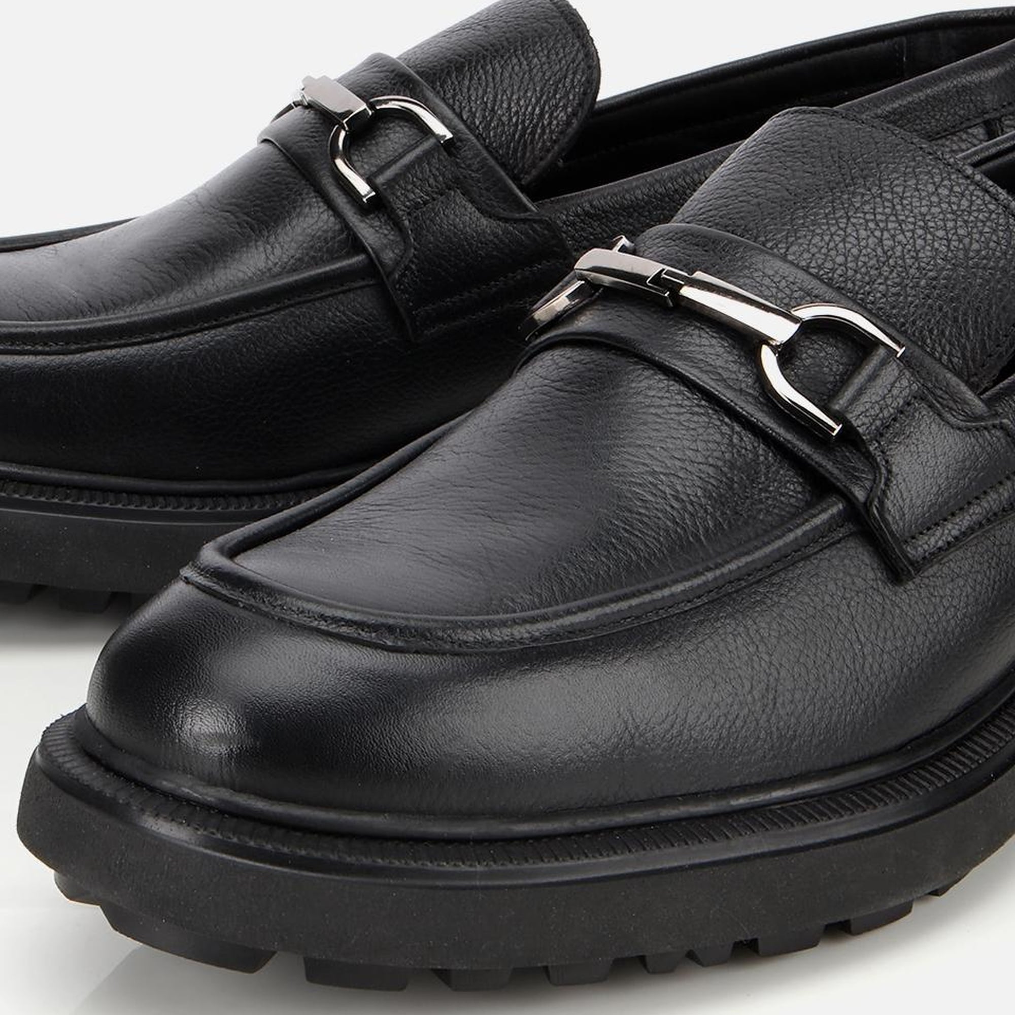 Erkek Deri Siyah Tokalı Günlük Loafer