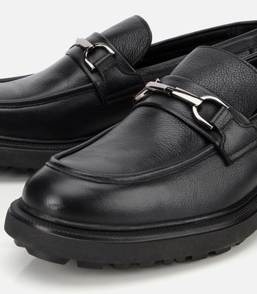  Erkek Deri Siyah Tokalı Günlük Loafer