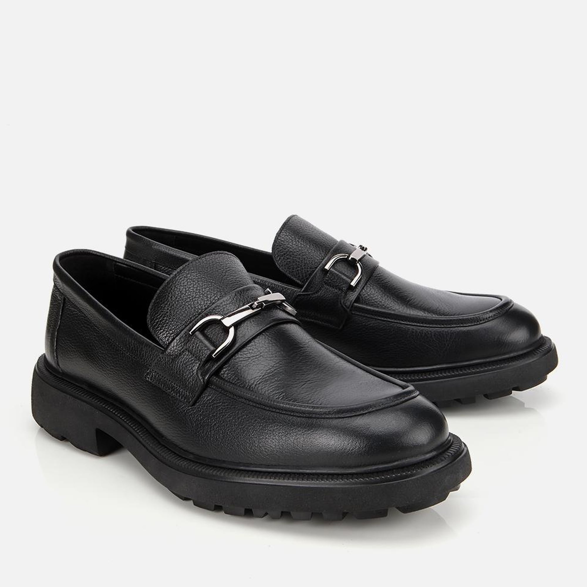 Erkek Deri Siyah Tokalı Günlük Loafer