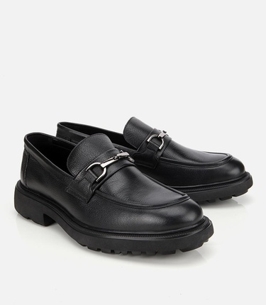  Erkek Deri Siyah Tokalı Günlük Loafer