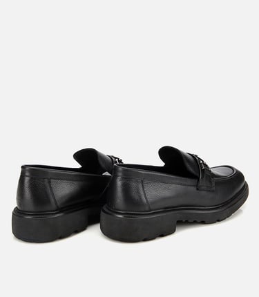  Erkek Deri Siyah Tokalı Günlük Loafer