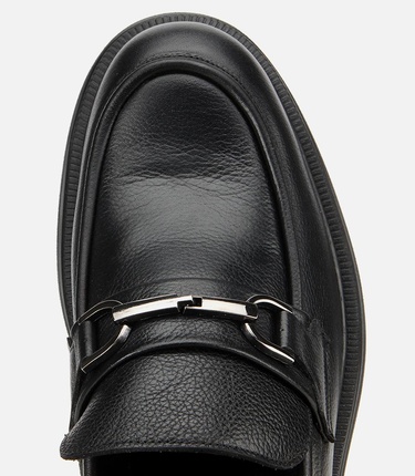  Erkek Deri Siyah Tokalı Günlük Loafer