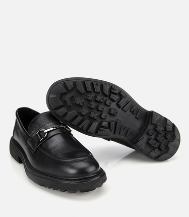  Erkek Deri Siyah Tokalı Günlük Loafer