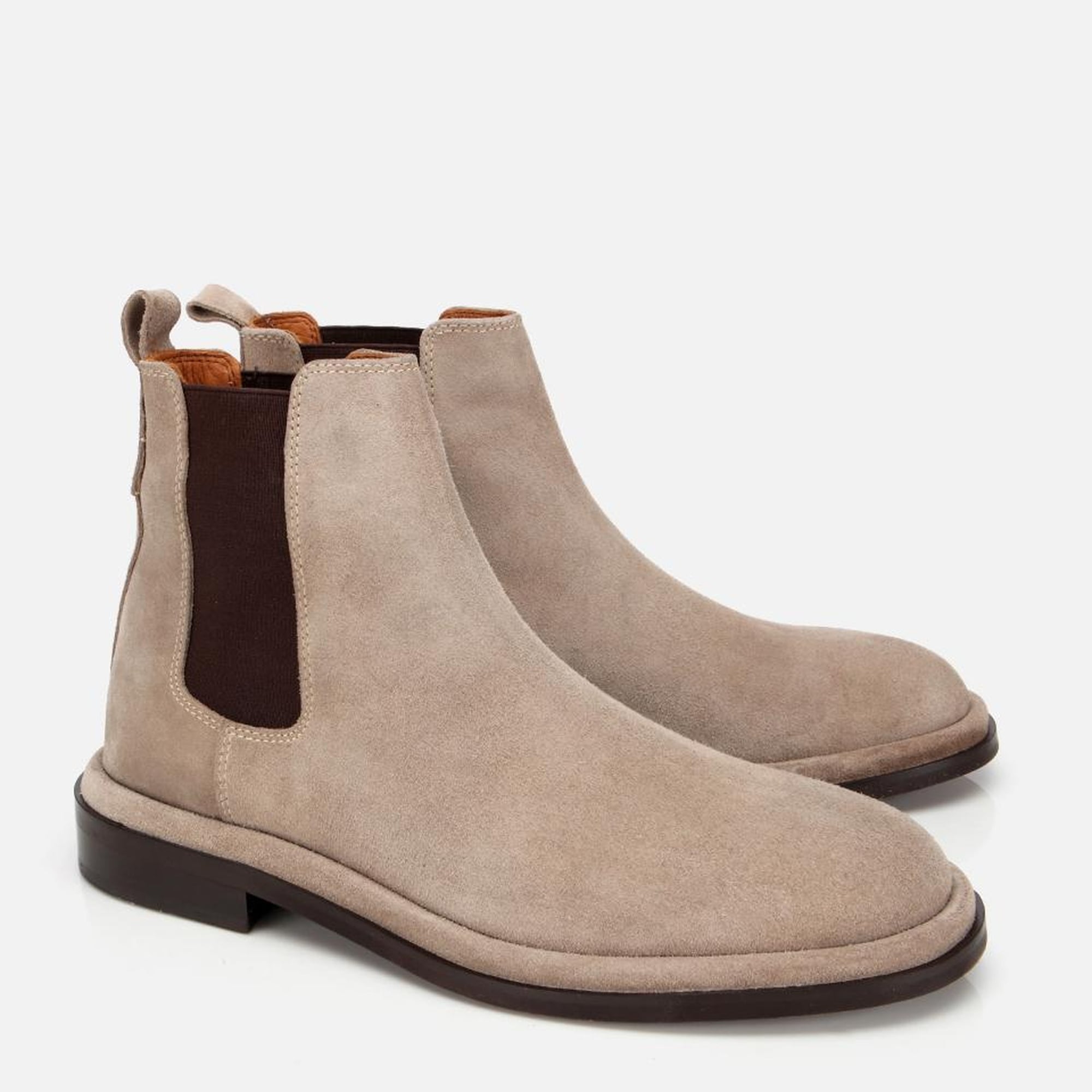 Erkek Süet Deri Bej Lastik Detaylı Chelsea Bot
