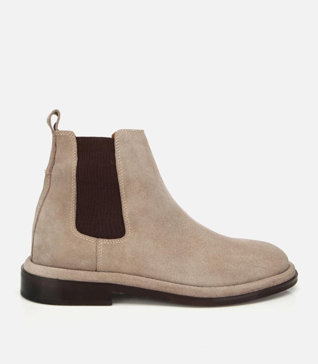  Erkek Süet Deri Bej Lastik Detaylı Chelsea Bot