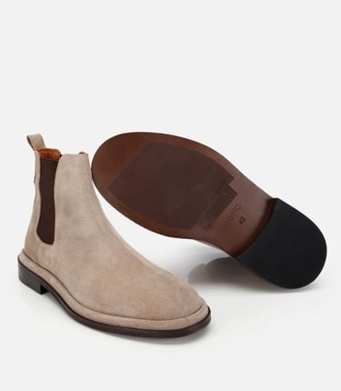  Erkek Süet Deri Bej Lastik Detaylı Chelsea Bot