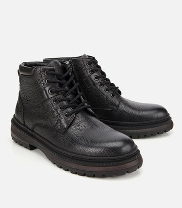  Erkek Deri Siyah Bağcıklı Kalın Tabanlı Casual Bot