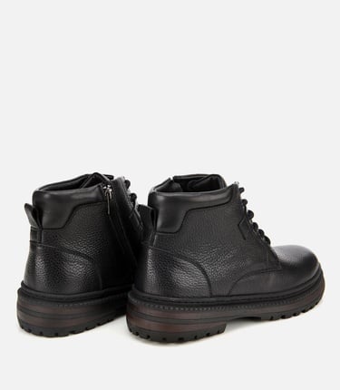  Erkek Deri Siyah Bağcıklı Kalın Tabanlı Casual Bot