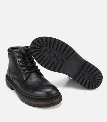  Erkek Deri Siyah Bağcıklı Kalın Tabanlı Casual Bot