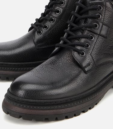  Erkek Deri Siyah Bağcıklı Kalın Tabanlı Casual Bot