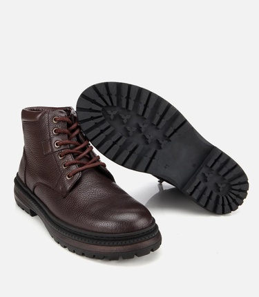  Erkek Deri Kahverengi Bağcıklı Kalın Tabanlı Casual Bot