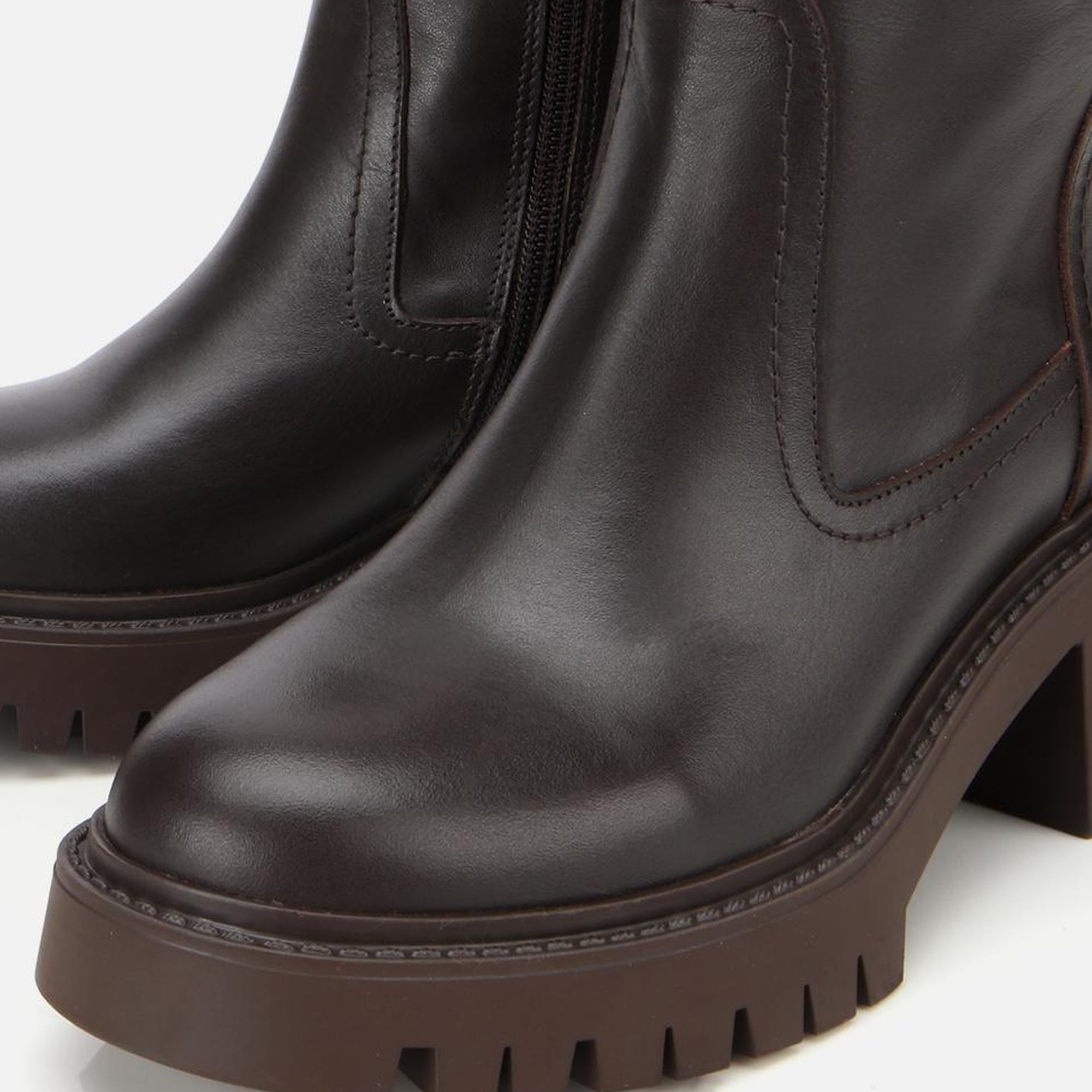 Kadın Deri Kahverengi Streç Bilekte Düz Bot