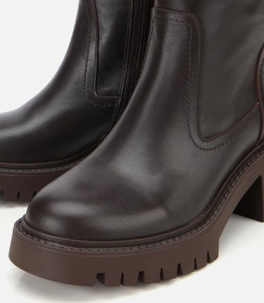  Kadın Deri Kahverengi Streç Bilekte Düz Bot