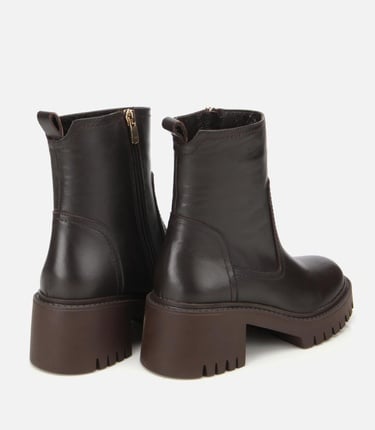  Kadın Deri Kahverengi Streç Bilekte Düz Bot