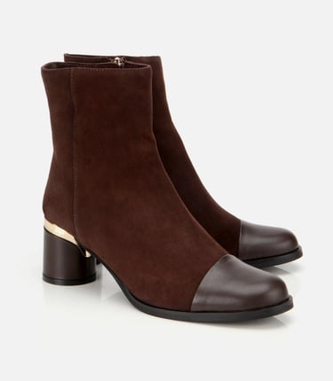  Kadın Süet Deri Kahverengi Gold Detaylı Bilekte Topuklu Bot