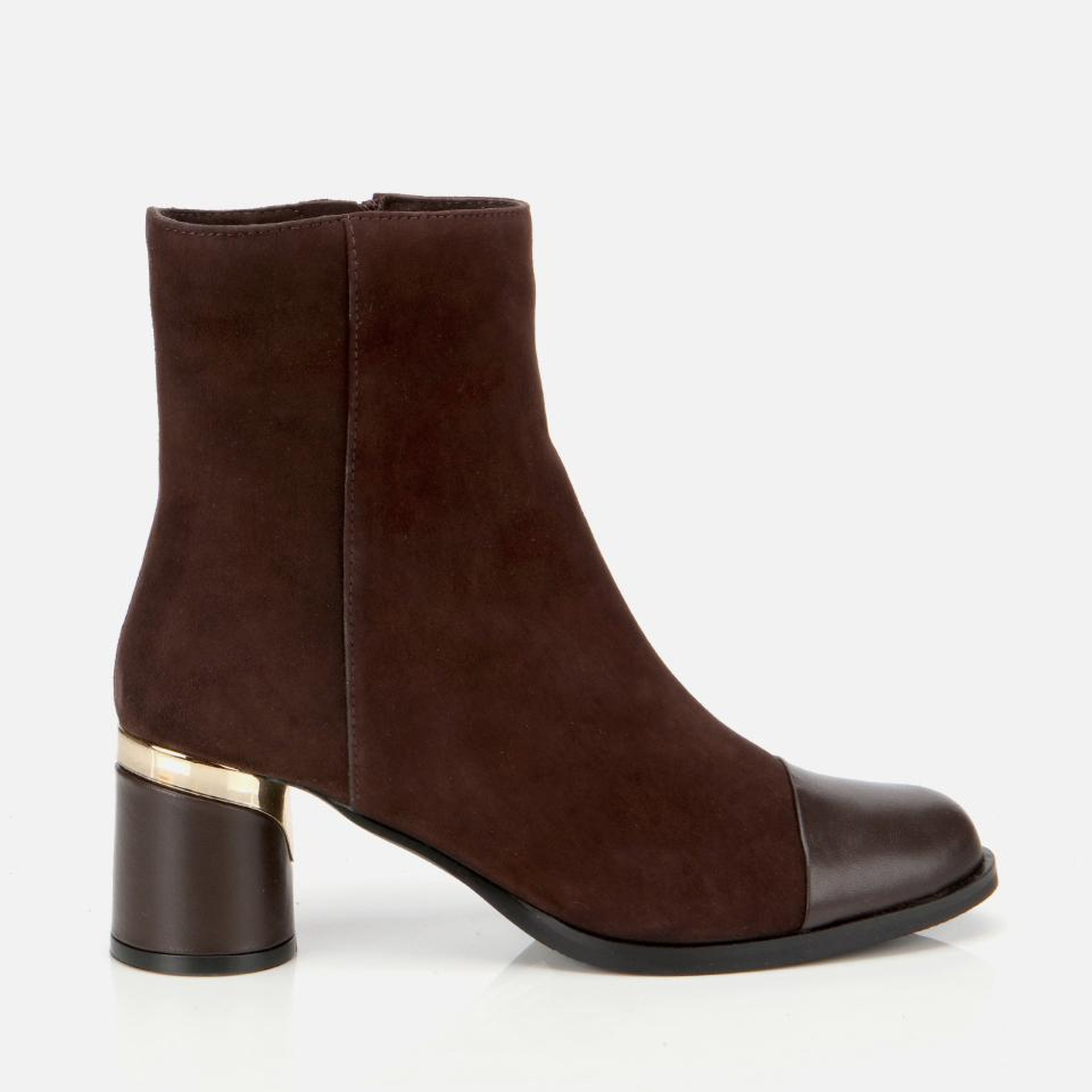 Kadın Süet Deri Kahverengi Gold Detaylı Bilekte Topuklu Bot