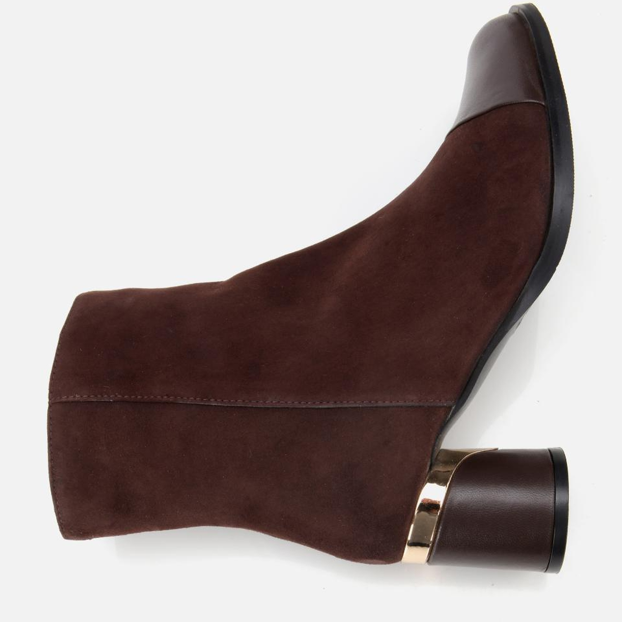 Kadın Süet Deri Kahverengi Gold Detaylı Bilekte Topuklu Bot