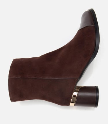  Kadın Süet Deri Kahverengi Gold Detaylı Bilekte Topuklu Bot