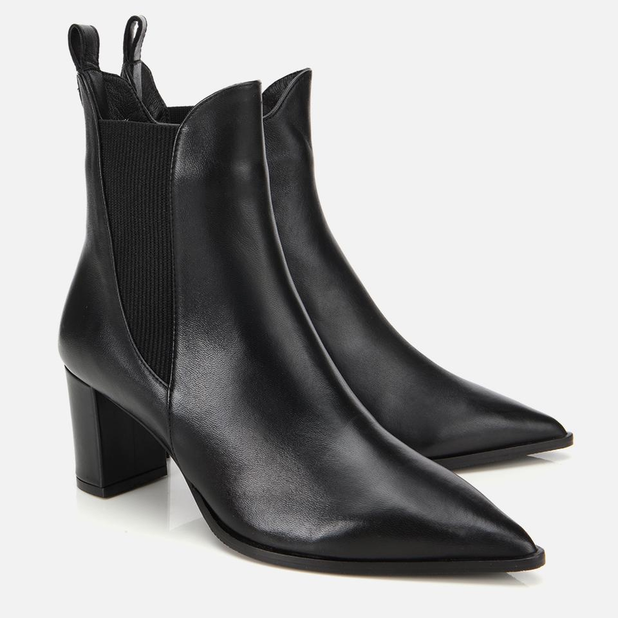 Kadın Deri Siyah Sivri Burunlu Streç Detaylı Bilekte Topuklu Bot