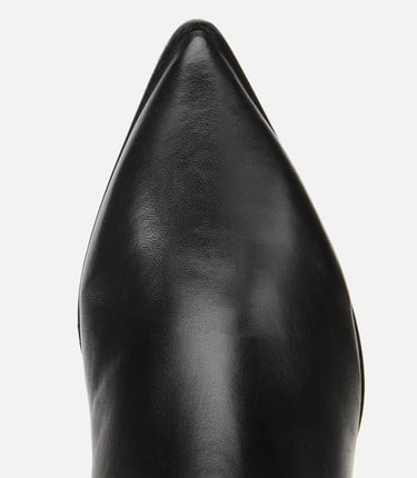  Kadın Deri Siyah Sivri Burunlu Streç Detaylı Bilekte Topuklu Bot