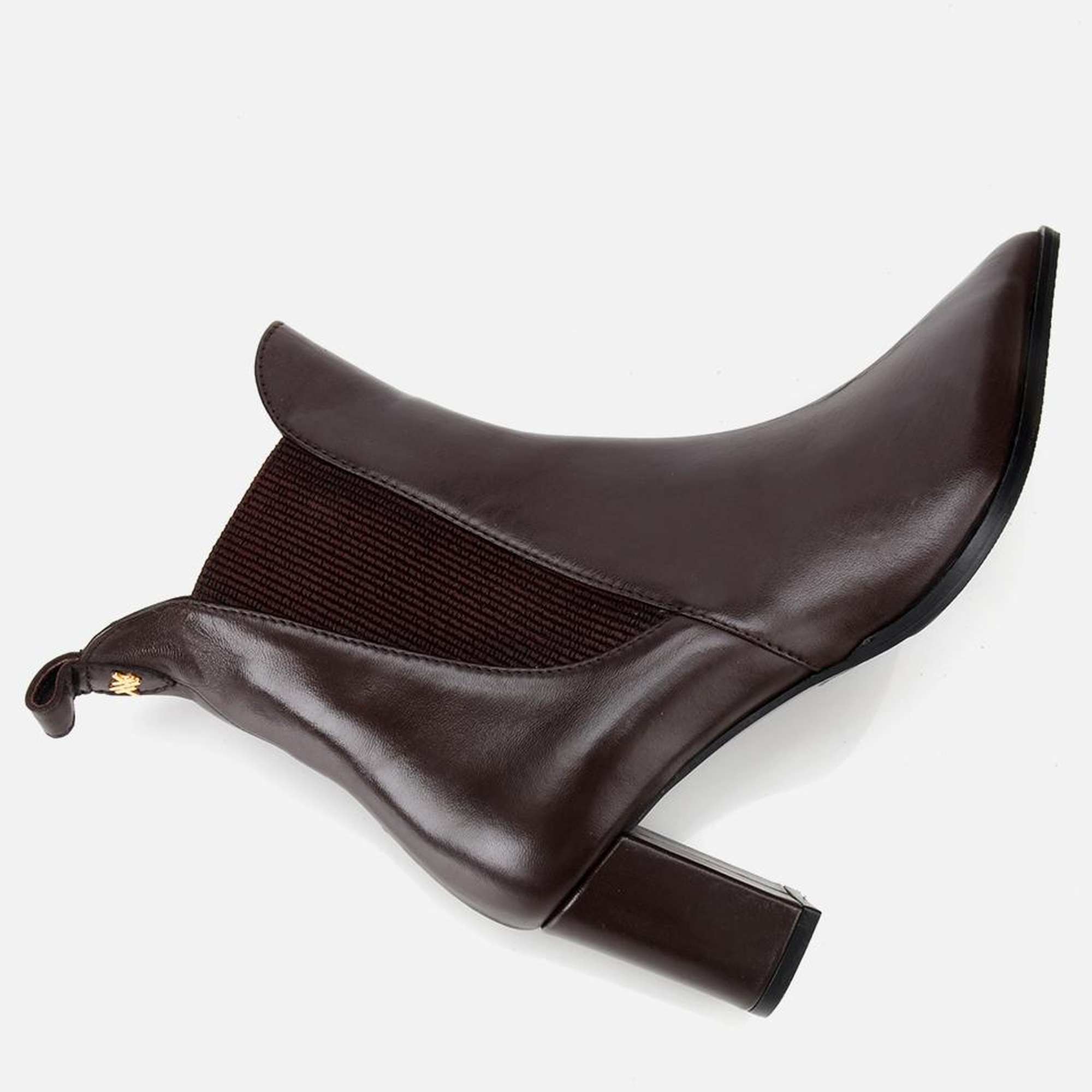 Kadın Deri Kahverengi Sivri Burunlu Streç Detaylı Bilekte Topuklu Bot